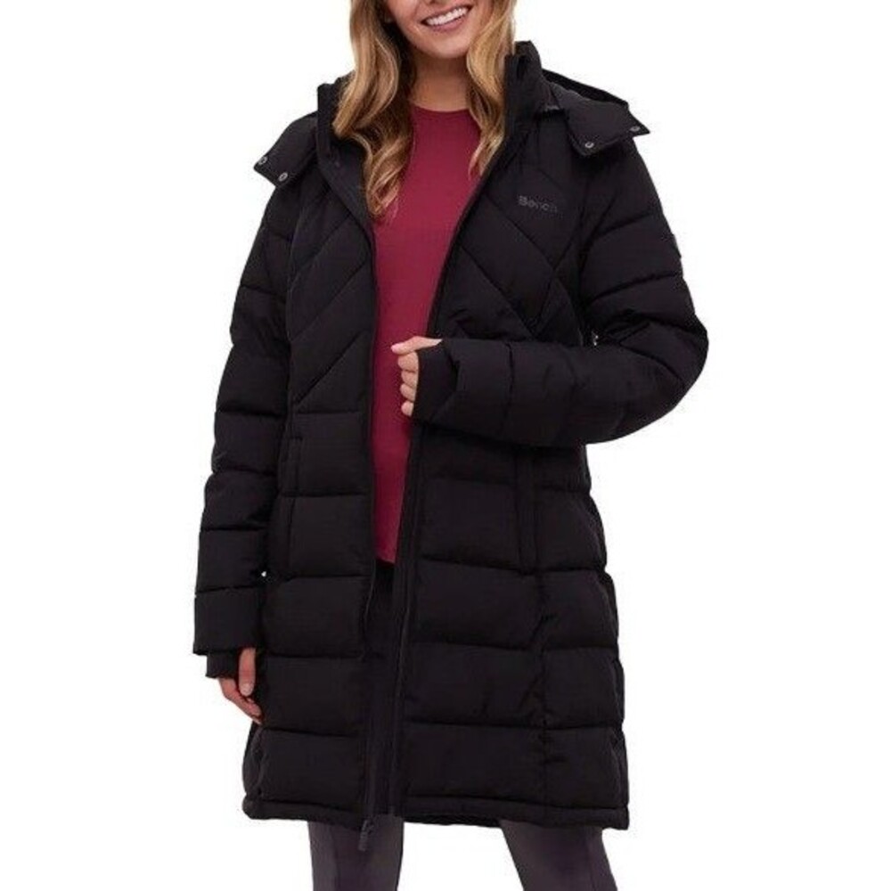 Bench. Women's Long Puffer Jacket Hooded Black Medium NWT
